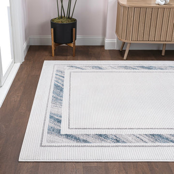 Athens Classic Border Marble Pattern High-low Area Rug